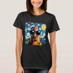 Bleached Funny Chicken Starry Night Van Gogh Chick T-Shirt