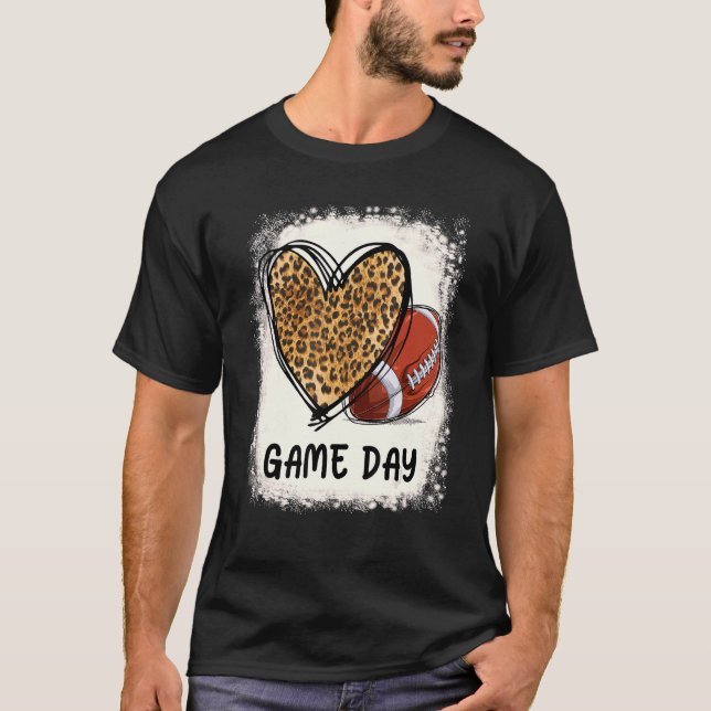Bleached  Game Day Football Mom Life Leopard Heart T-Shirt (Front)