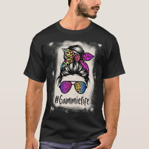 Bleached Gammie life Messy Bun Rainbow Leopard Mot T-Shirt