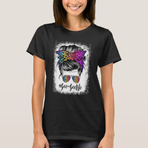 Bleached Gee Gee Life Rainbow Leopard Messy Bun T-Shirt