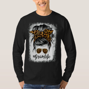 Bleached Gram Life Messy Hair Bun Leopard Mother's T-Shirt