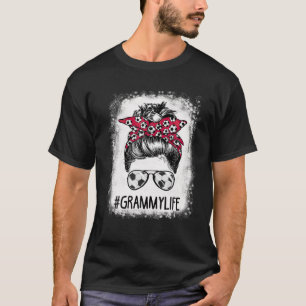 Bleached Grammy Life Soccer Aunt Messy Bun Hair Mo T-Shirt