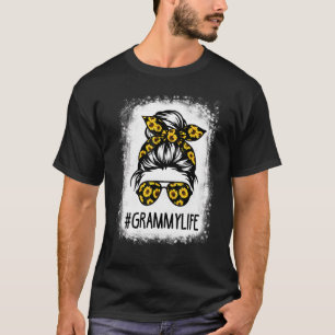 Bleached Grammy Life With Sunflower Messy Bun Moth T-Shirt