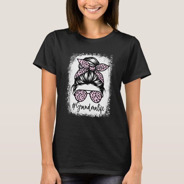 Bleached Grandma Life Messy Bun Leopard Print Moth T-Shirt (Front)