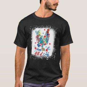 Bleached Happy 4th Of July Chicken Farmer Flower W T-Shirt