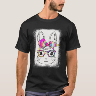 Bleached Happy Easter Day Cute Bunny Rabbit Face T T-Shirt