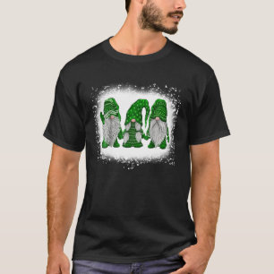 Bleached Happy St Patrick's Day Three Gnomes Shamr T-Shirt