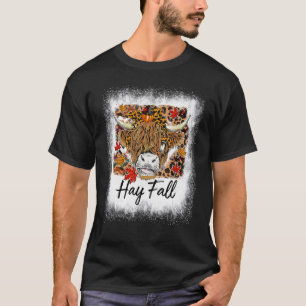Bleached Hay Fall Highland Cow Autumn Leaves Thank T-Shirt
