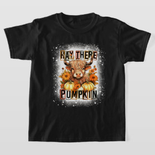Bleached Hay There Pumkin Highland Cow Fall Autumn T-Shirt