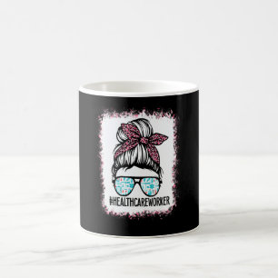 Bleached Healthcare Worker Life Messy Bun Leopard Coffee Mug