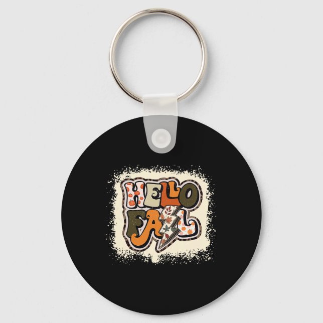 Bleached Hello Fall Autumn Vibes Retro Groovy  Key Ring (Front)
