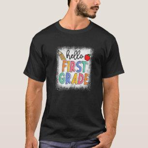 Bleached Hello First Grade Teacher Student Back To T-Shirt
