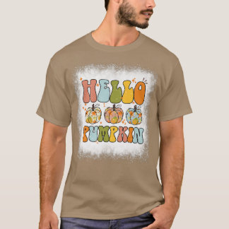 Bleached Hello Pumpkin Autumn Leaves Pumpkin Seaso T-Shirt