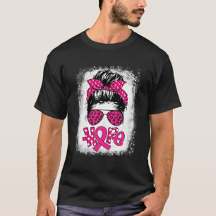 Bleached Hope Messy Bun Breast Cancer Awareness Sq T-Shirt
