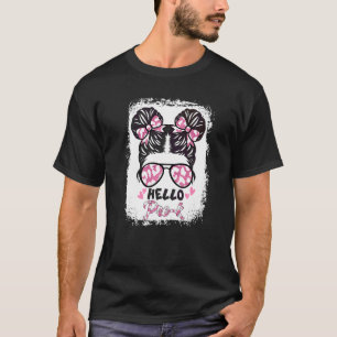 Bleached Leopard Hello Pre K Preschool Messy Bun H T-Shirt