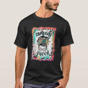 Bleached Leopard Messy Bun Camping Queen Funny Cam T-Shirt