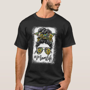 Bleached Leopard Messy Bun Mum Life Sunflower Mum T-Shirt