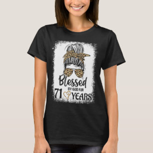 Bleached Leopard Messy Bun Women 71st Birthday T-Shirt