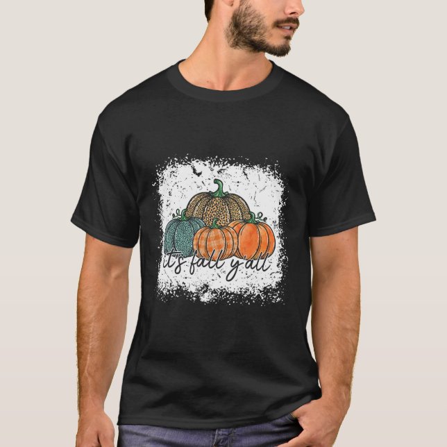 Bleached Leopard Pumpkin Autumn Its Fall Yall Than T-Shirt (Front)
