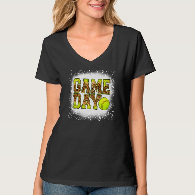 Bleached Leopard Softball Game Day Vibes Softball  T-Shirt (Front)
