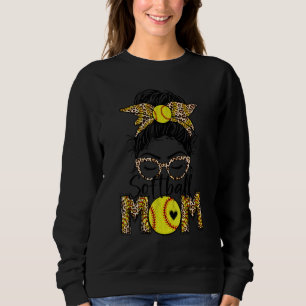 Bleached Leopard Softball Mum Game Day Messy Bun M Sweatshirt