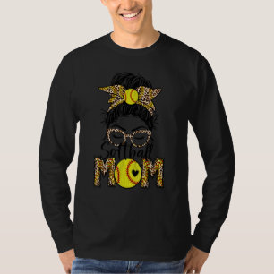 Bleached Leopard Softball Mum Game Day Messy Bun M T-Shirt