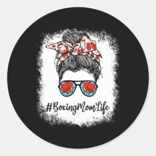 Bleached Life Boxing Mum Leopard Messy Bun Gles  Classic Round Sticker