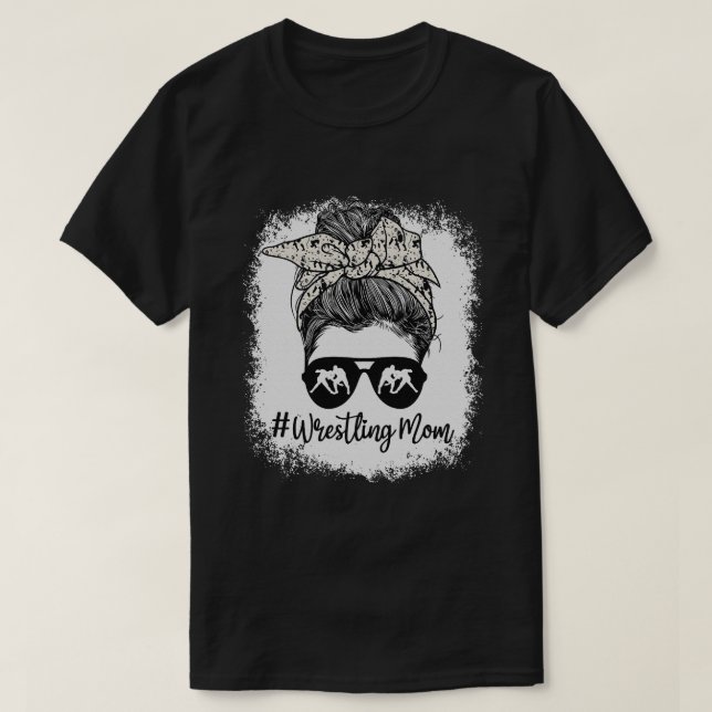 Bleached Life Wrestling Mum  Messy bun Glasses  T-Shirt (Design Front)