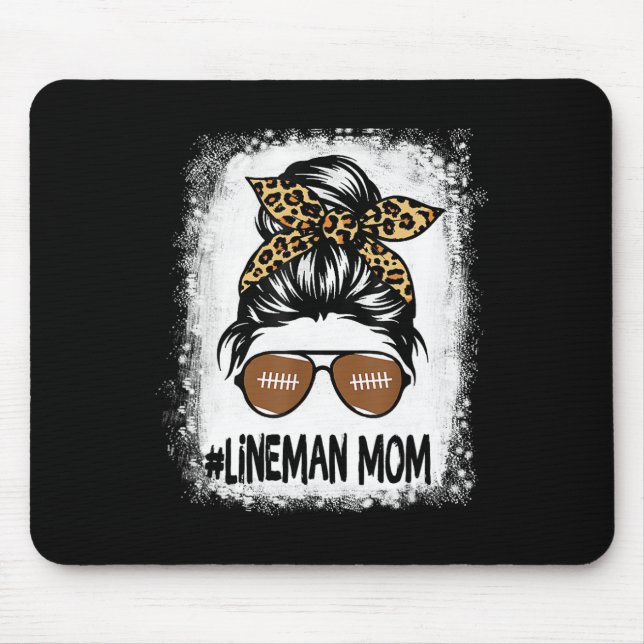 Bleached Lineman Mum Life Leopard Messy Bun Footba Mouse Mat (Front)