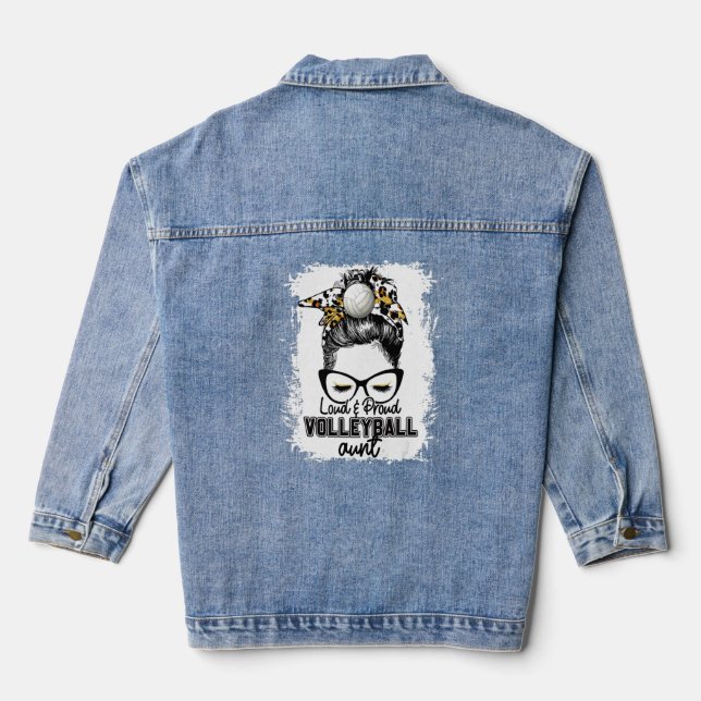 Bleached Loud & Proud Volleyball Aunt Life Game Da Denim Jacket (Back)