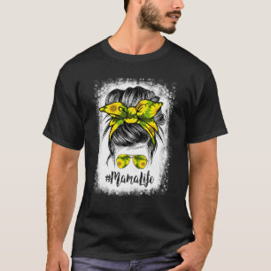 Bleached Mama Life Messy Bun Hair Sunflowers Mothe T-Shirt