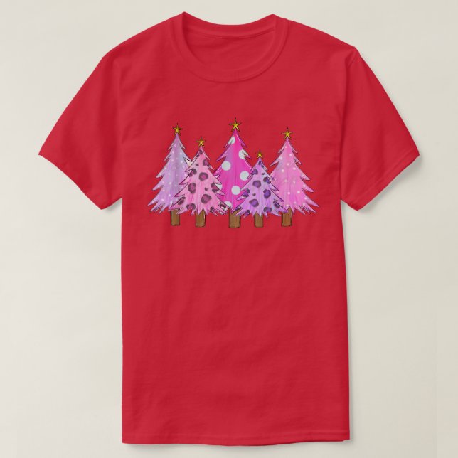 Bleached Merry Christmas Pine Trees Christmas Tree T-Shirt (Design Front)