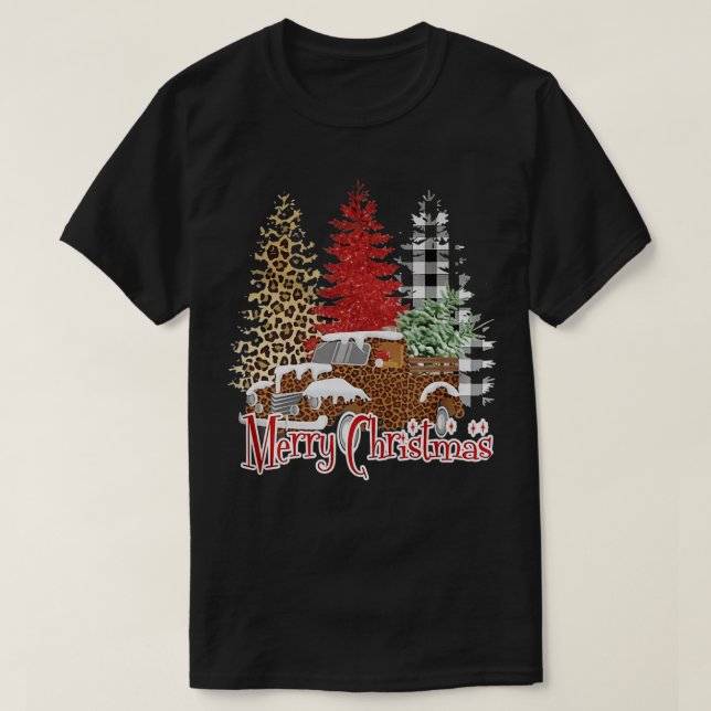 Bleached Merry Christmas Pine Trees Christmas Tree T-Shirt (Design Front)