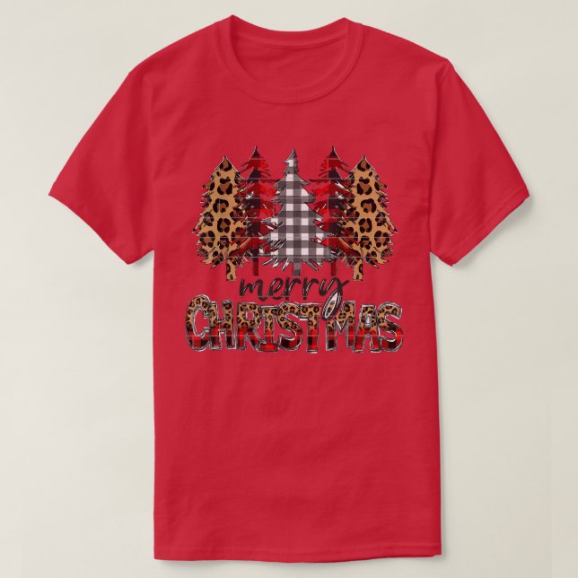 Bleached Merry Christmas Pine Trees Christmas Tree T-Shirt (Design Front)