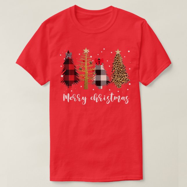 Bleached Merry Christmas Pine Trees Christmas Tree T-Shirt (Design Front)