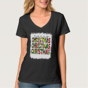 Bleached Merry Christmas Stacked Leopard Christmas T-Shirt
