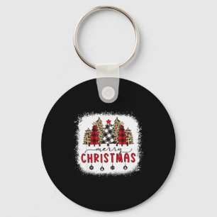Bleached Merry Christmas Tree Funny Leopard Plaid  Key Ring
