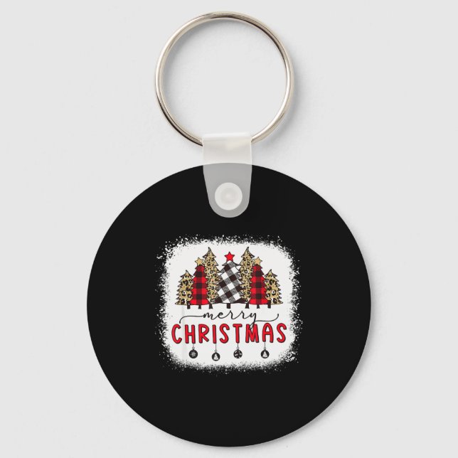 Bleached Merry Christmas Tree Funny Leopard Plaid  Key Ring (Front)