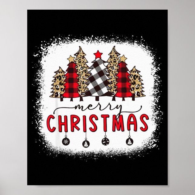 Bleached Merry Christmas Tree Funny Leopard Plaid  Poster (Front)