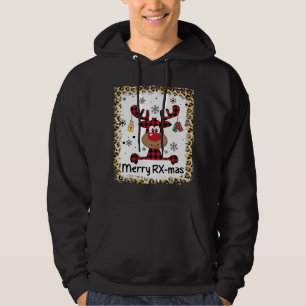 Bleached Merry RX-Mas Reindeer Christmas Pharmacy  Hoodie