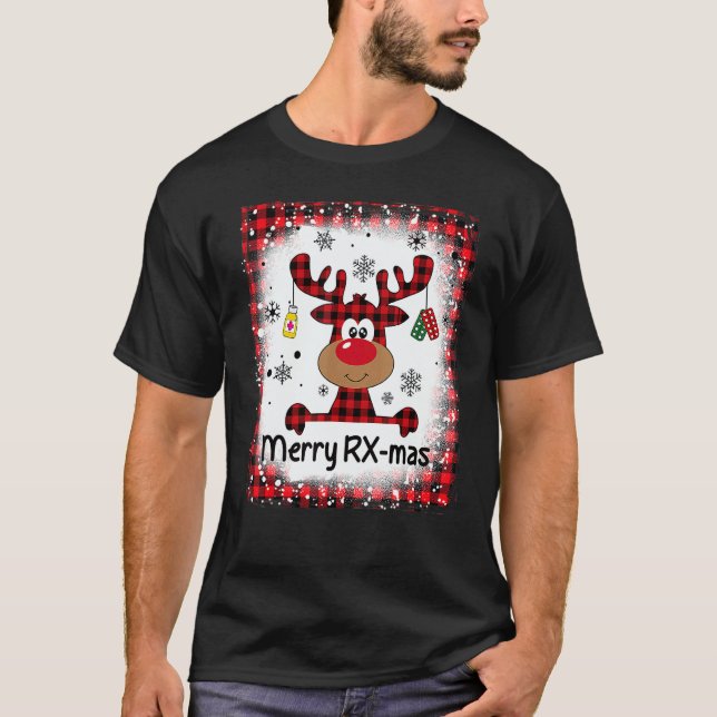 Bleached Merry RX Mas Reindeer Christmas Pharmacy  T-Shirt (Front)