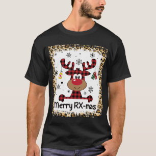 Bleached Merry RX-Mas Reindeer Christmas Pharmacy T-Shirt