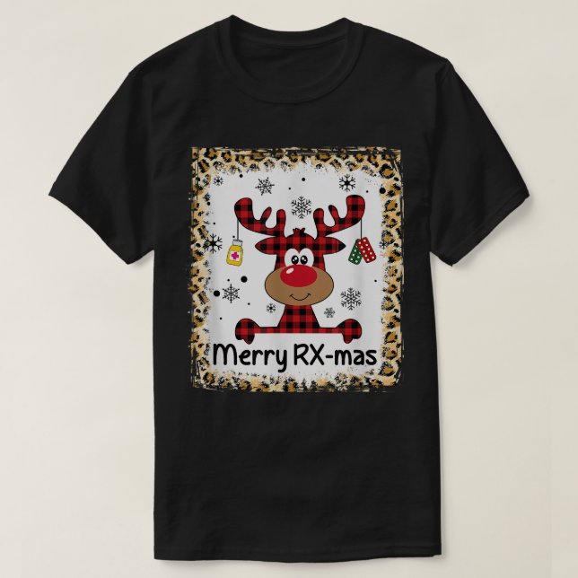 Bleached Merry RXMas Reindeer Christmas Pharmacy C T-Shirt (Design Front)