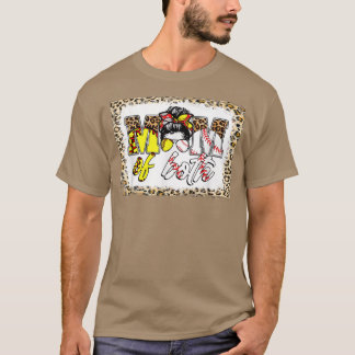 Bleached Messy Bun Mum Of Both Leopard Baseball So T-Shirt