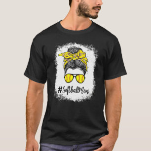 Bleached Mom Life Softball Mom Leopard Messy Bun H T-Shirt