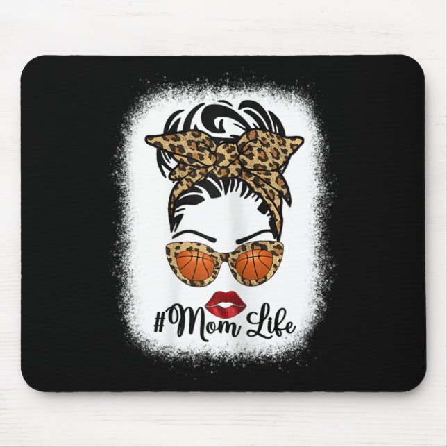 Bleached  Mum Life Messy Bun Basketball Hair Mothe Mouse Mat (Front)
