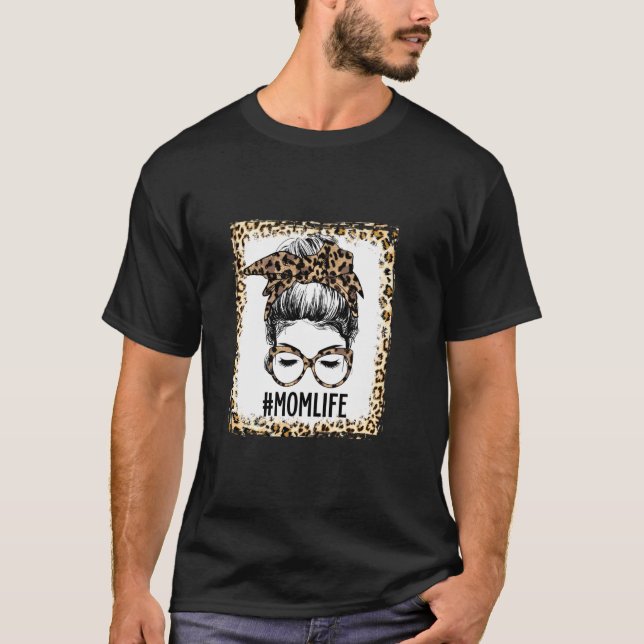 Bleached Mum Life Messy Bun Leopard Christmas Moth T-Shirt (Front)