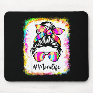 Bleached mum life messy bun tie dye glasses mouse mat