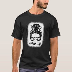 Bleached Mum Life Soccer Sport Messy Bun Hair Moth T-Shirt