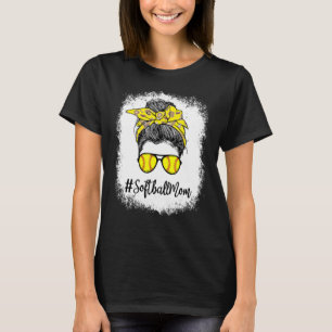 Bleached Mum Life Softball Mum Leopard Messy Bun H T-Shirt